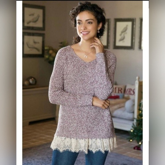 Soft Surroundings Soft Spoken Sweater in Mauve, M - Picture 1 of 7